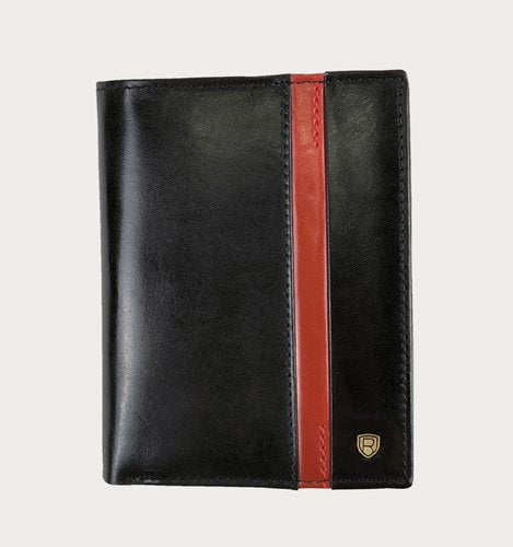 Elegancki czarny portfel męski ze skóry naturalnej – widok z przodu